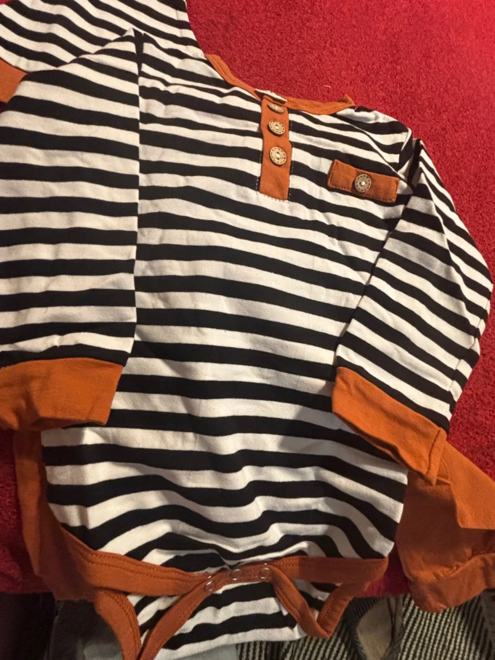 Striped Black & White Bodysuit with Orange Pants and Hat - Kids Size 12-18 month